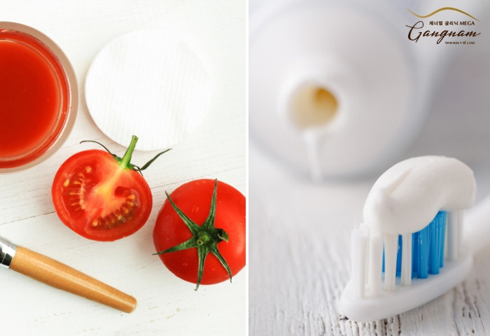 Sử dụng hỗn hợp kem đánh răng cùng chanh và cà chua