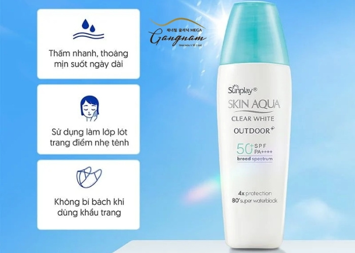 Gel chống nắng Sunplay Skin Aqua Clear White OutDoor cho người đi bơi, vận động mạnh