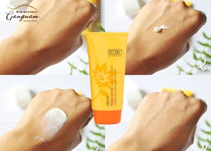 Kem chống nắng Cellio vàng Waterproof Daily Sun Cream SPF 50 PA+++